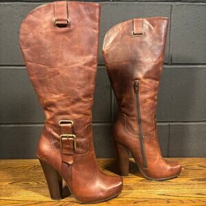 JESSICA SIMPSON Hosana Brown Leather Knee High Boots Women’s 7